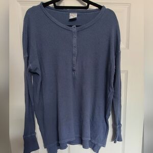 Aerie Blue Henley Waffle Knit Sweater